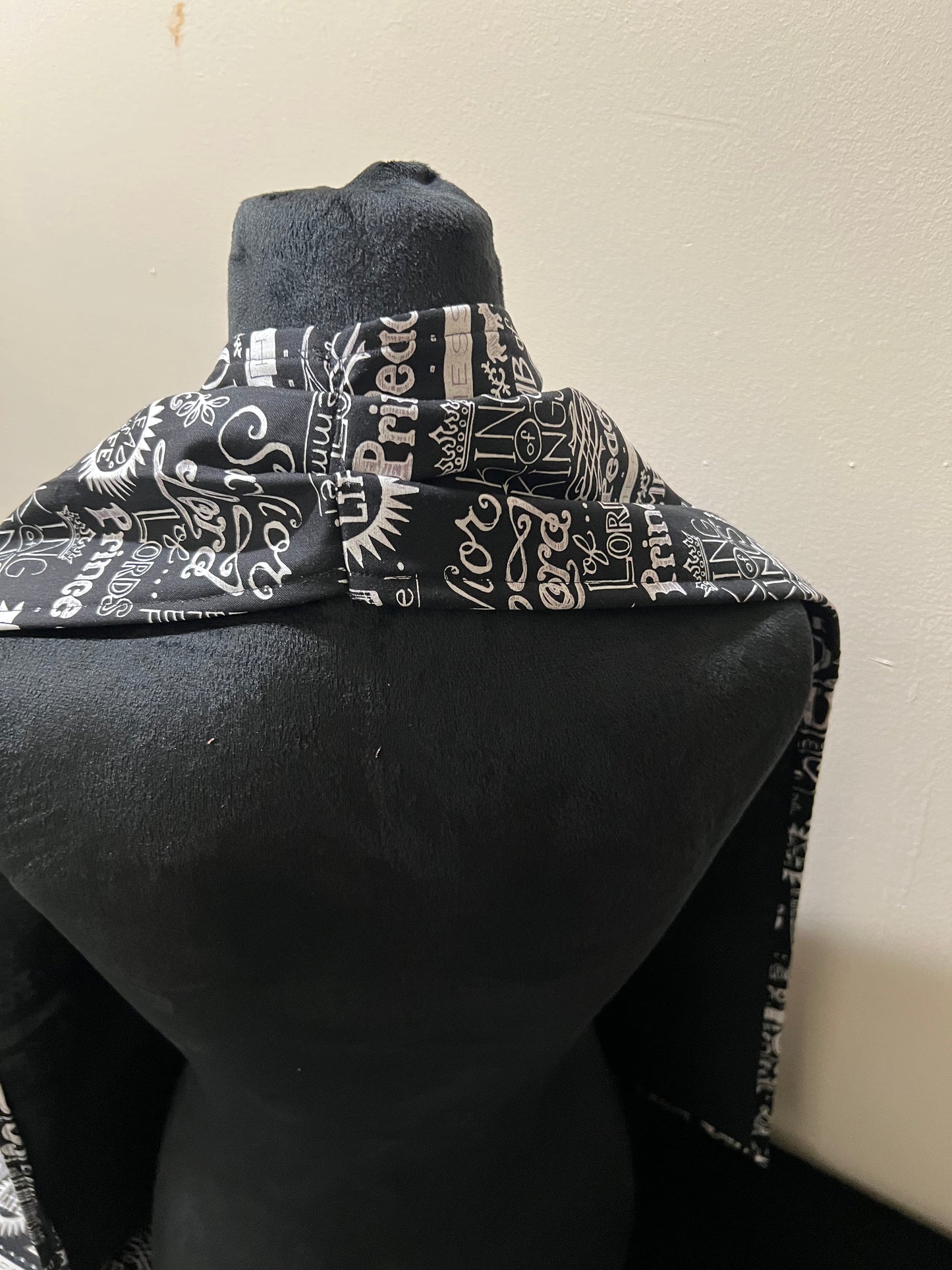 Machine washable scarf-like bib Chalkboard style Jesus fabric