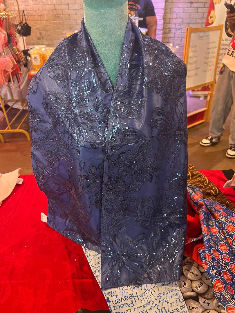 Custom Machine washable scarf-like Blue Lace Fabric