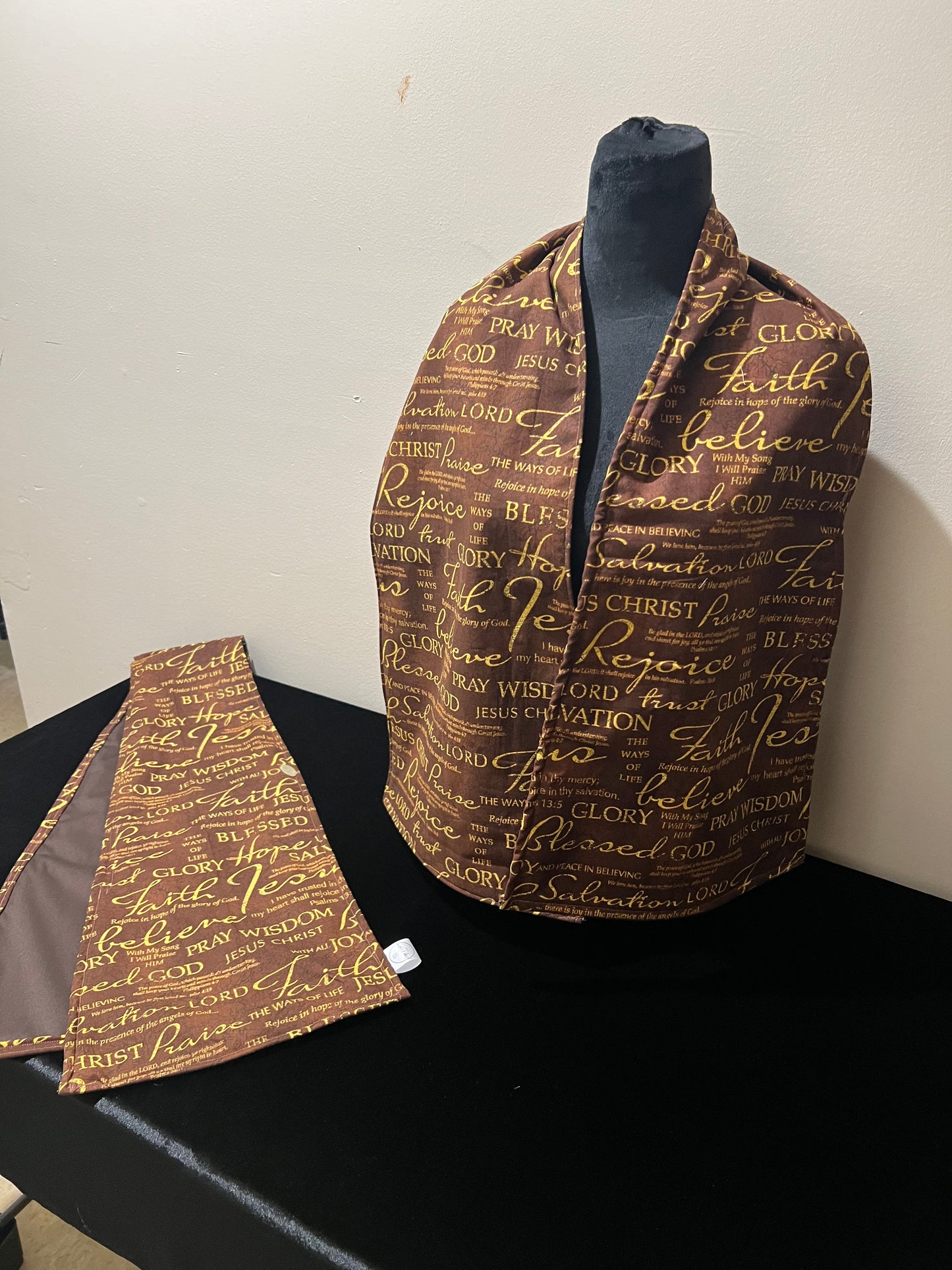 Machine washable scarf-like bib brown faith style Jesus fabric