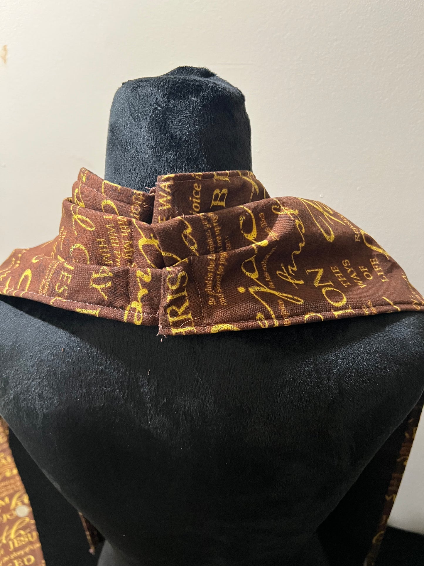 Machine washable scarf-like bib brown faith style Jesus fabric