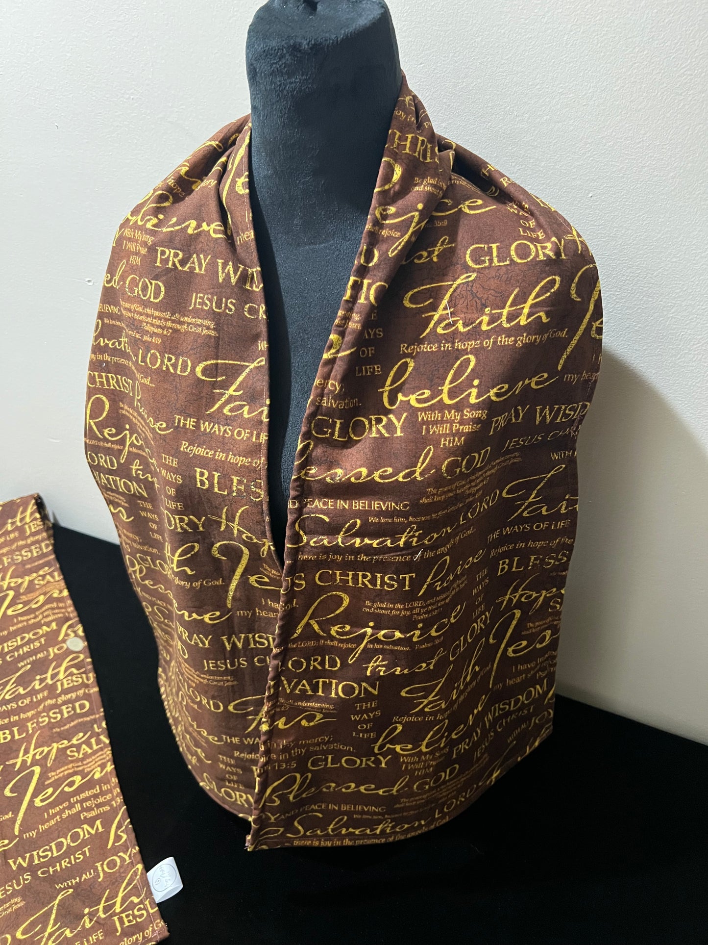 Machine washable scarf-like bib brown faith style Jesus fabric